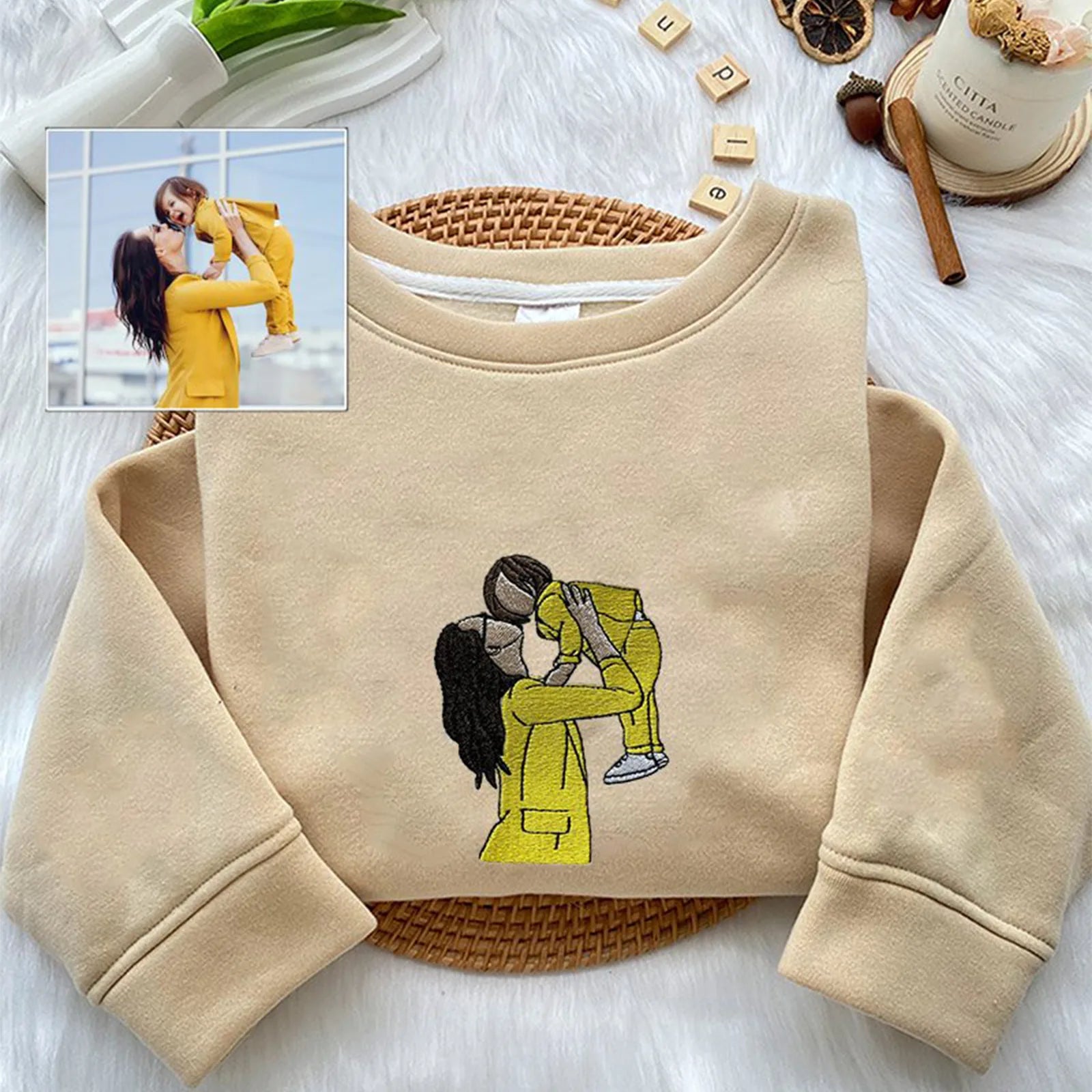 Personalized embroidered photo sweater for Christmas