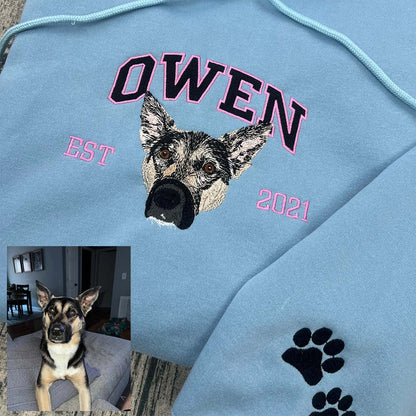 Custom Embroidered Sweatshirt/Hoodie/T-shirt with "Owen" Pet Portrait