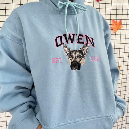 Custom Embroidered Sweatshirt/Hoodie/T-shirt with "Owen" Pet Portrait