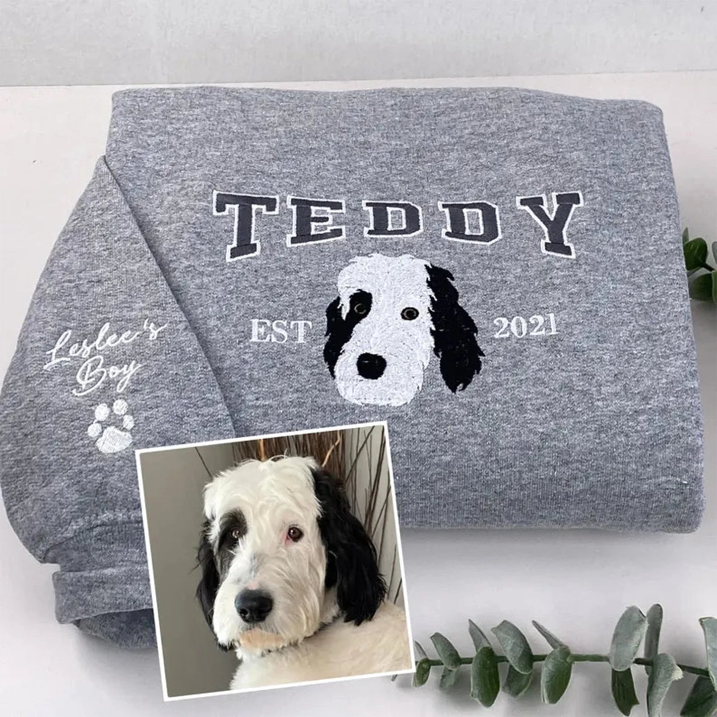 Custom embroidered pet hoodie with personalized dog design