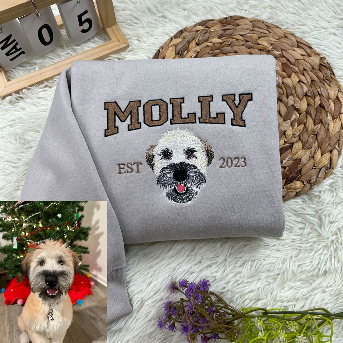 custom embroidered pet portrait molly