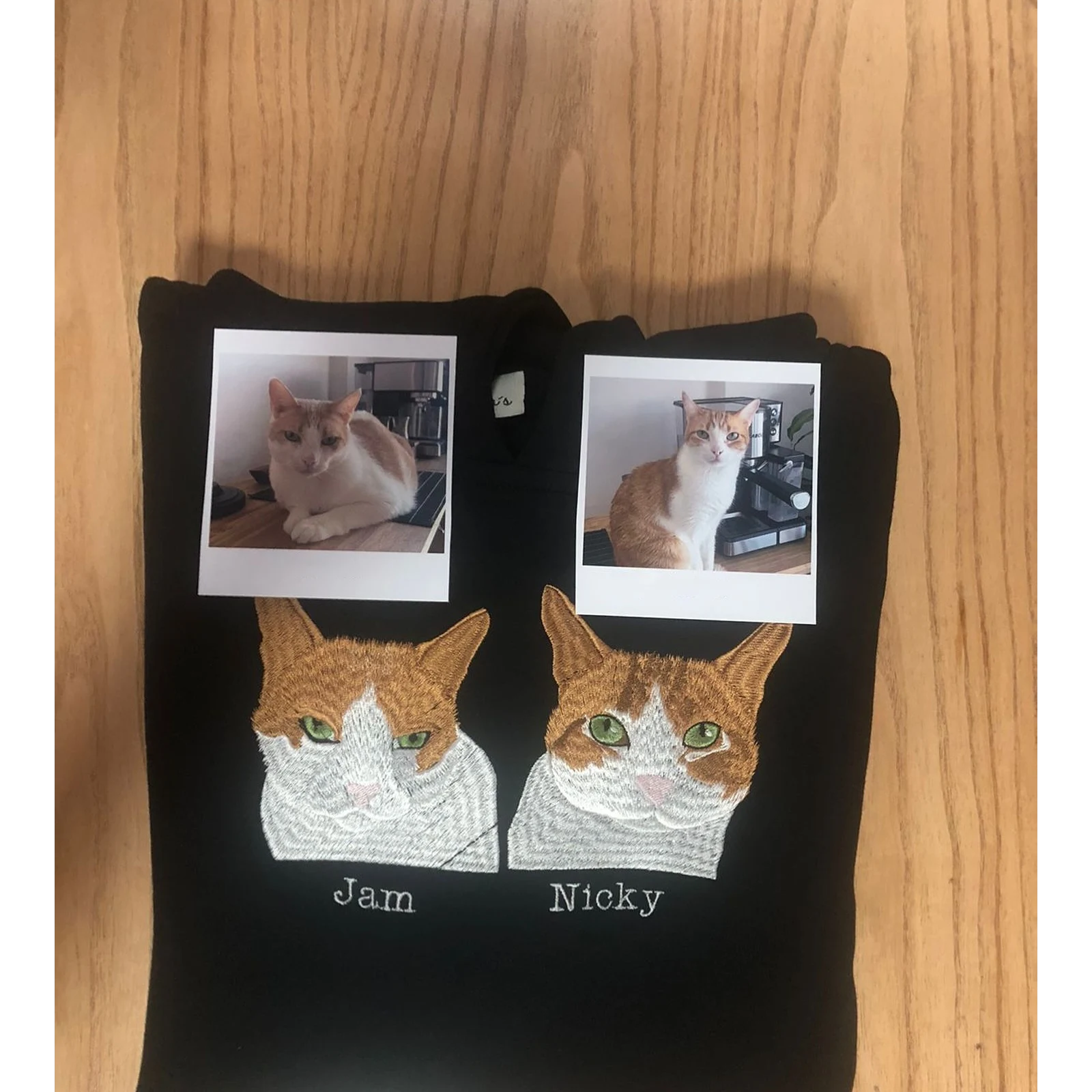 Custom embroidered pet sweatshirt with personalized cat face design