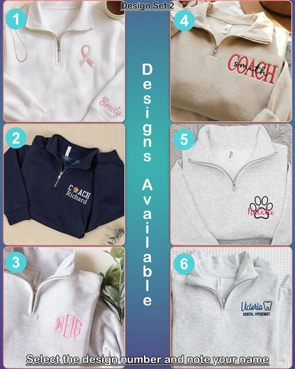 Personalized name embroidery on quarter zip pullover