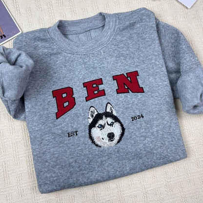 Custom Embroidered Sweatshirt With Pet Portrait