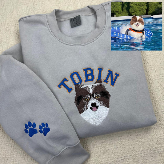 Custom Embroidered Sweatshirt/Hoodie/T-shirt with " Tobin" Pet Portrait