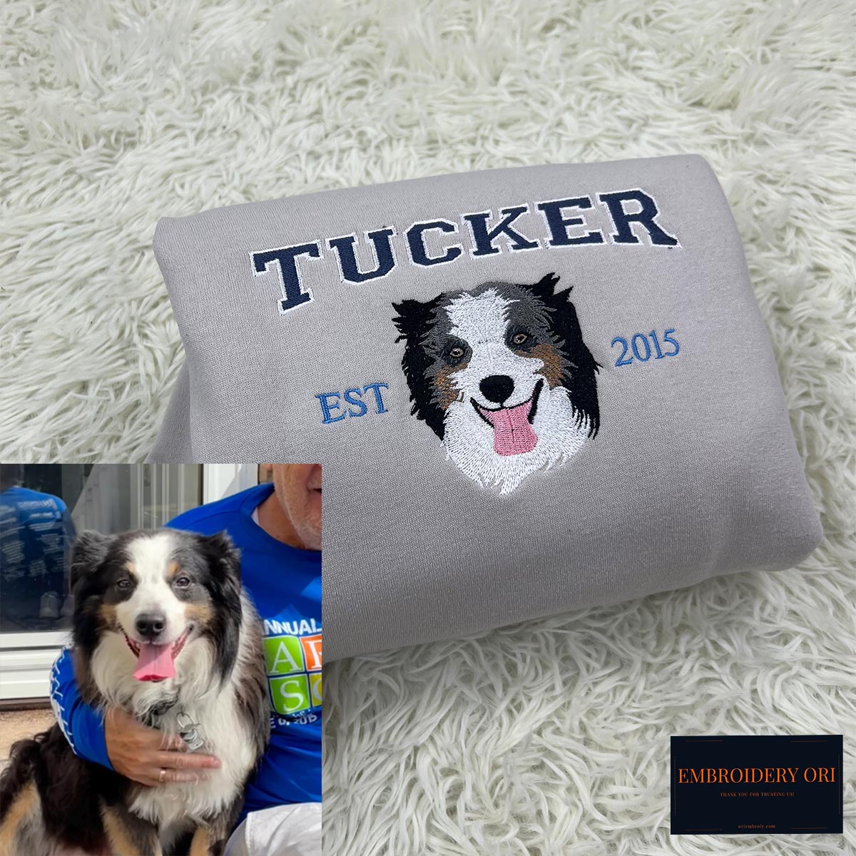 custom embroidered pet portrait sweatshirt tucker