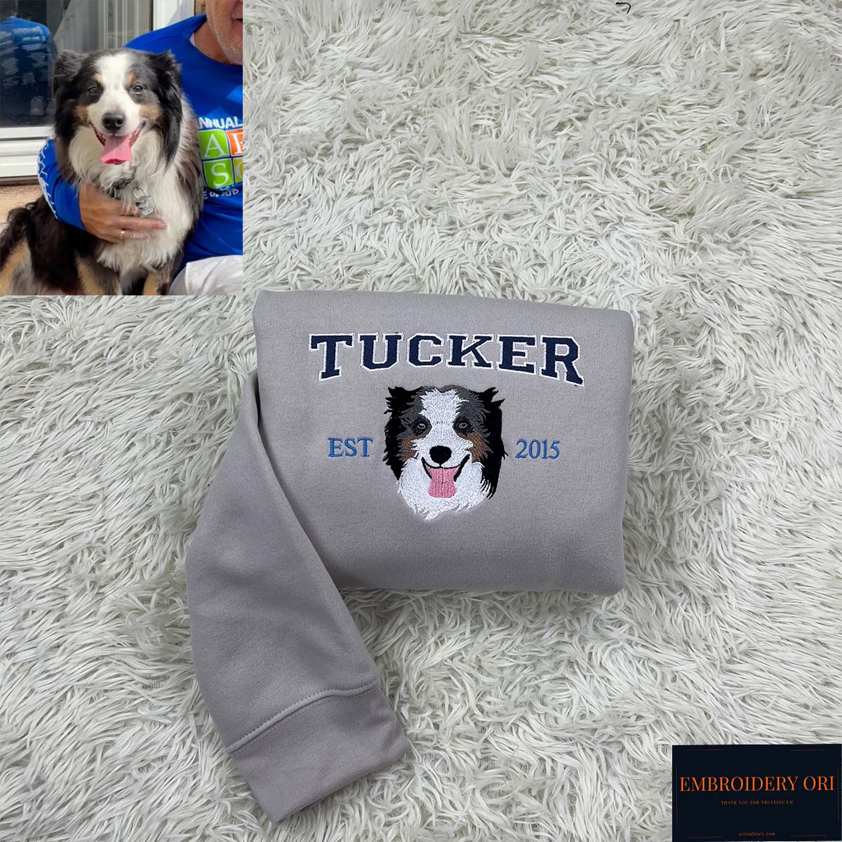 custom embroidered pet portrait sweatshirt tucker