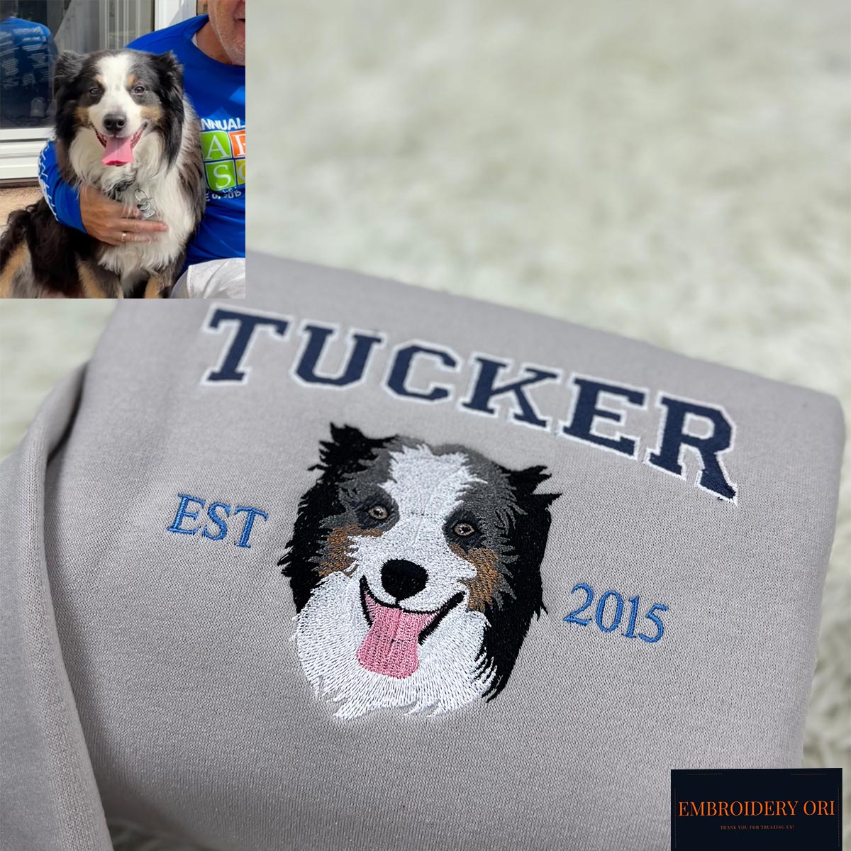 custom embroidered pet portrait sweatshirt tucker