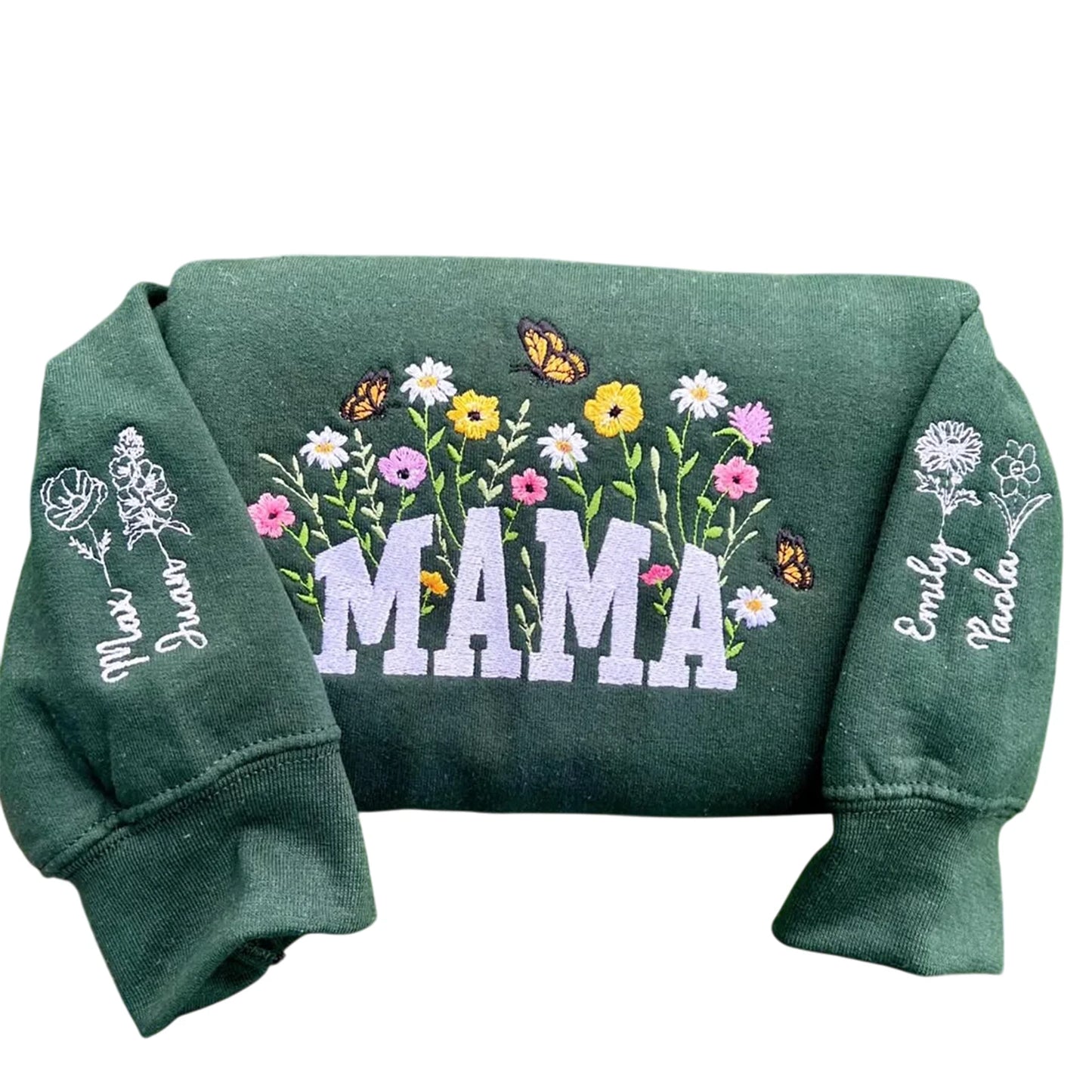 Front view of the Custom Mama Floral Embroidered Sweatshirt