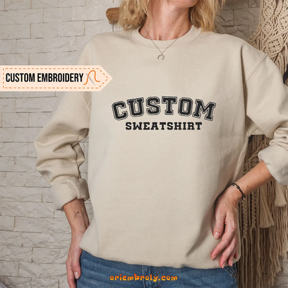 Personalized slogan embroidered crewneck sweatshirt
