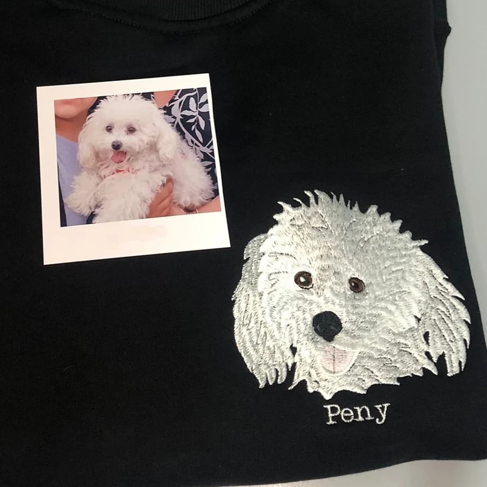 Custom pet embroidered sweatshirt with personalized dog and cat portrait