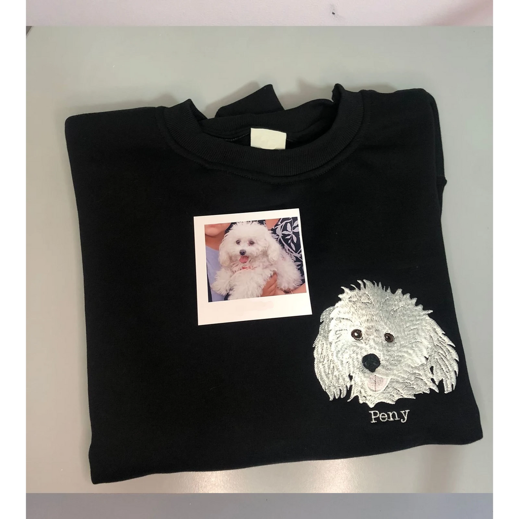 Custom pet embroidered sweatshirt with personalized dog and cat portrait