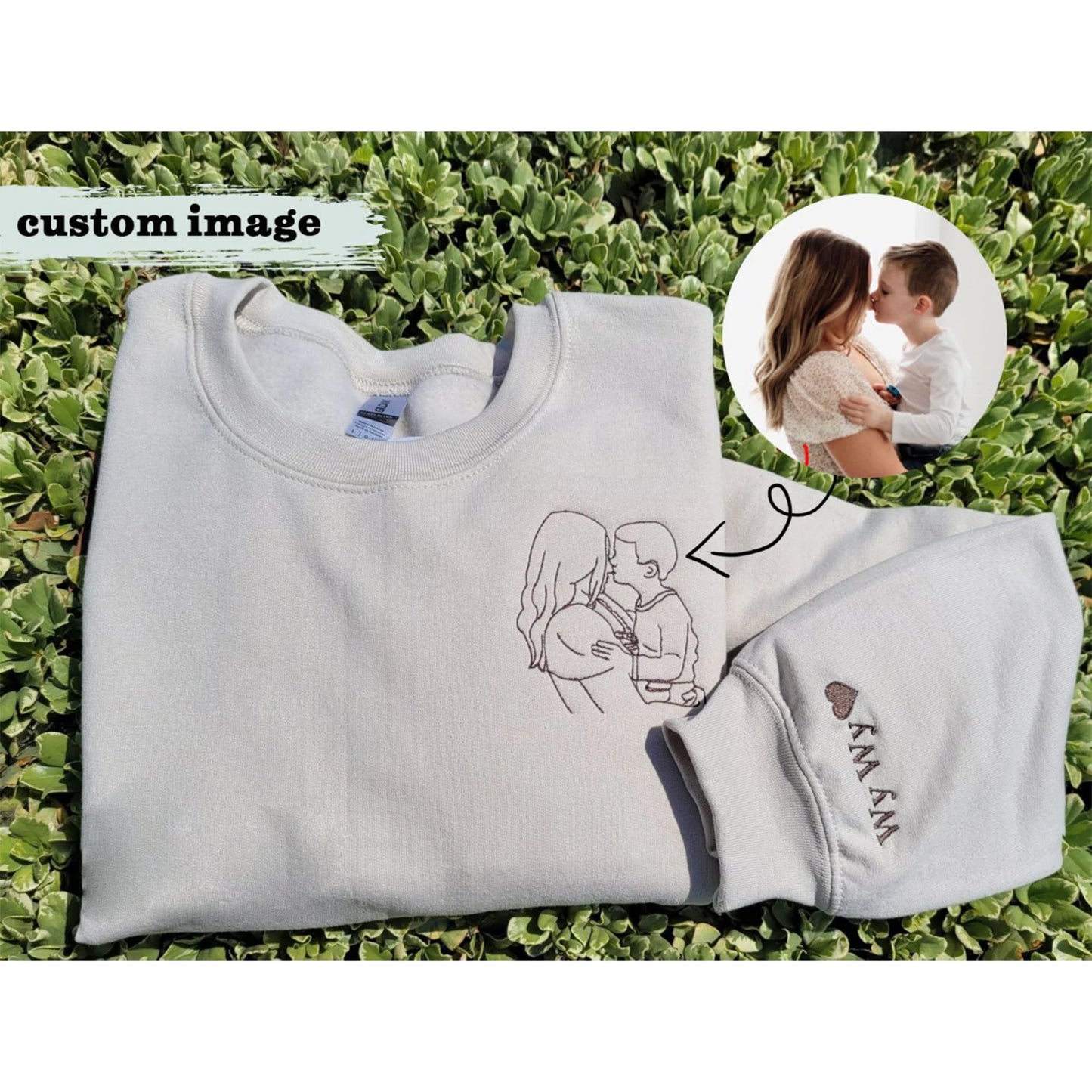 Custom photo embroidery hoodie with a personalized embroidered design