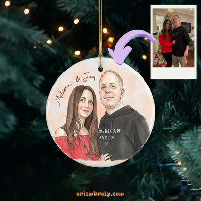 Personalized photo ornament in watercolor style