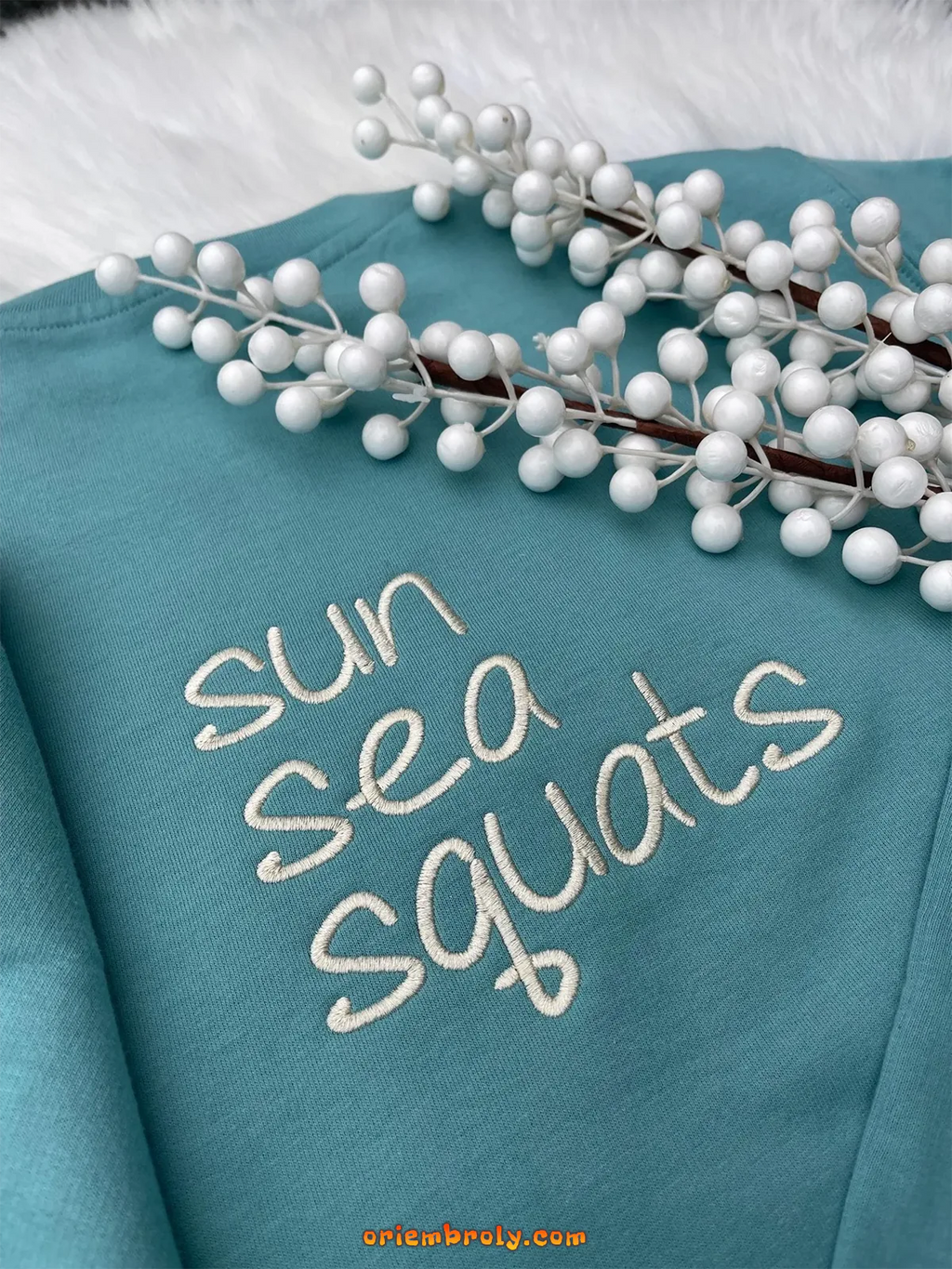 Custom phrase embroidered sweatshirt made in the USA
