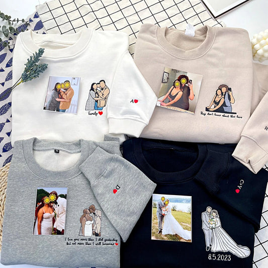 Custom embroidered sweatshirt with couple portrait