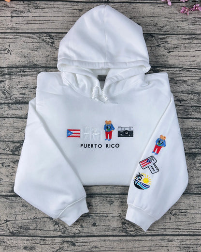 Custom Puerto Rico crewneck sweatshirt and hoodie, personalized embroidery gift