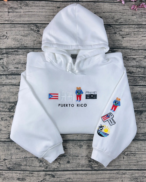 Custom Puerto Rico crewneck sweatshirt and hoodie, personalized embroidery gift