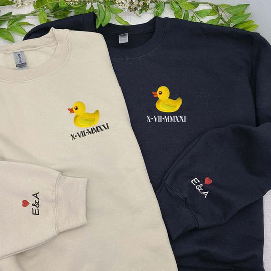 Custom Roman numeral couple duck embroidered sweatshirt