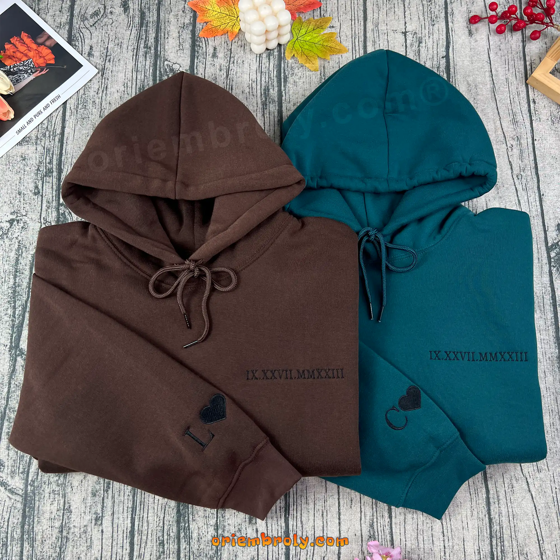 LY1 Oriembroly - Matching couple romen numeral embroidered