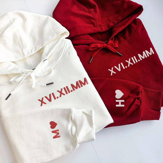 Custom embroidered Roman numerals hoodie with personalized date