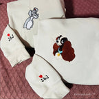 custom embroidered couple sweatshirt set with romantic dog design