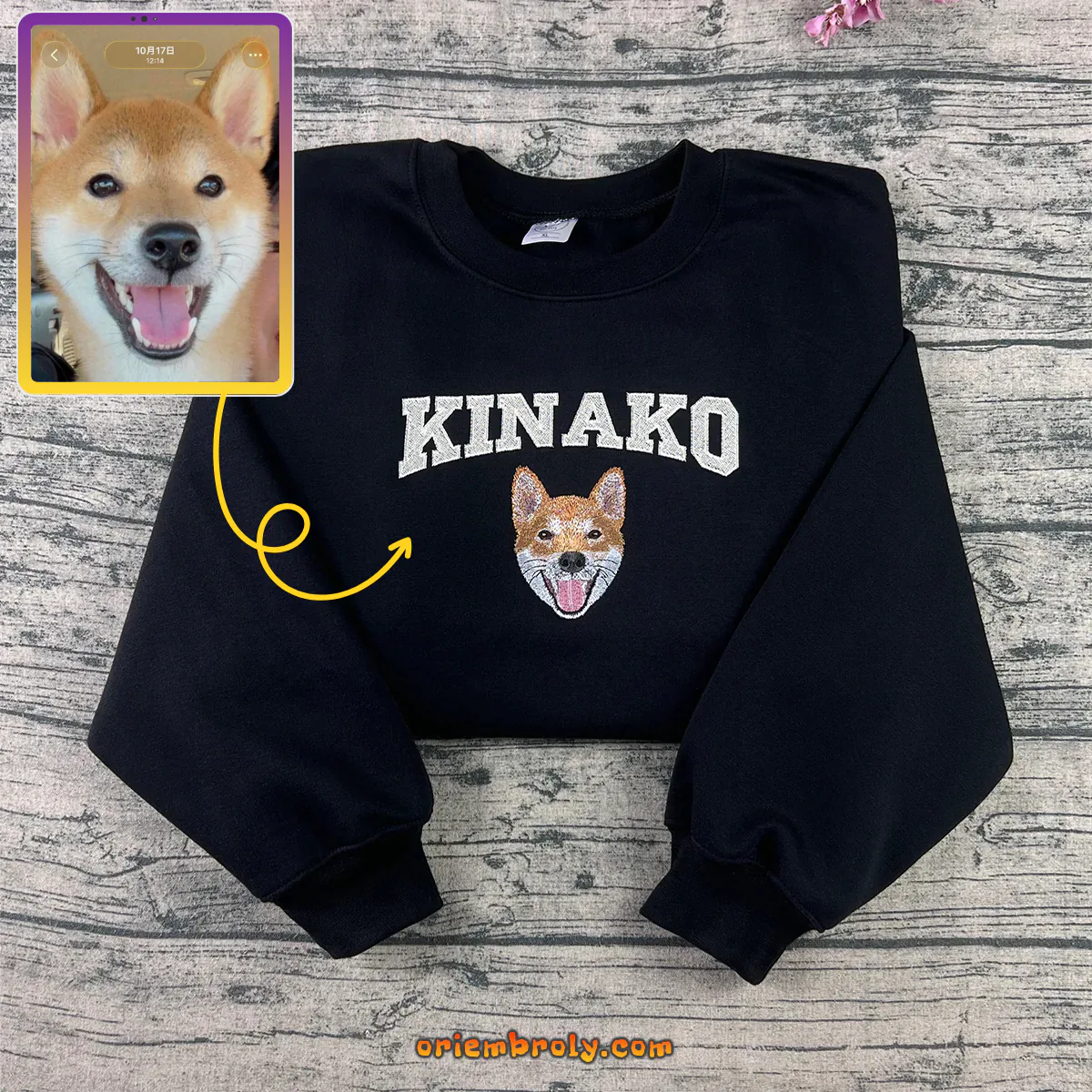 Custom Shiba Inu pet embroidered crewneck sweatshirt