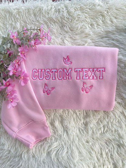 Custom embroidered sweatshirt with personalized text, quotes, or logos, ideal for birthdays and wedding gifts.