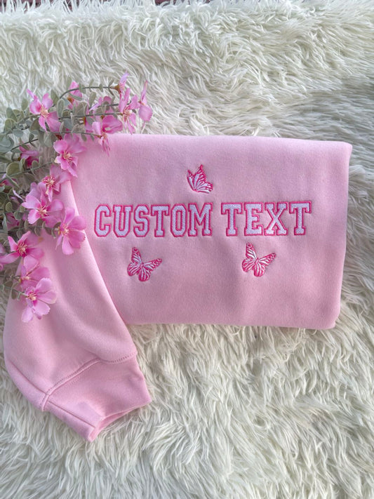 Custom embroidered sweatshirt with personalized text, quotes, or logos, ideal for birthdays and wedding gifts.