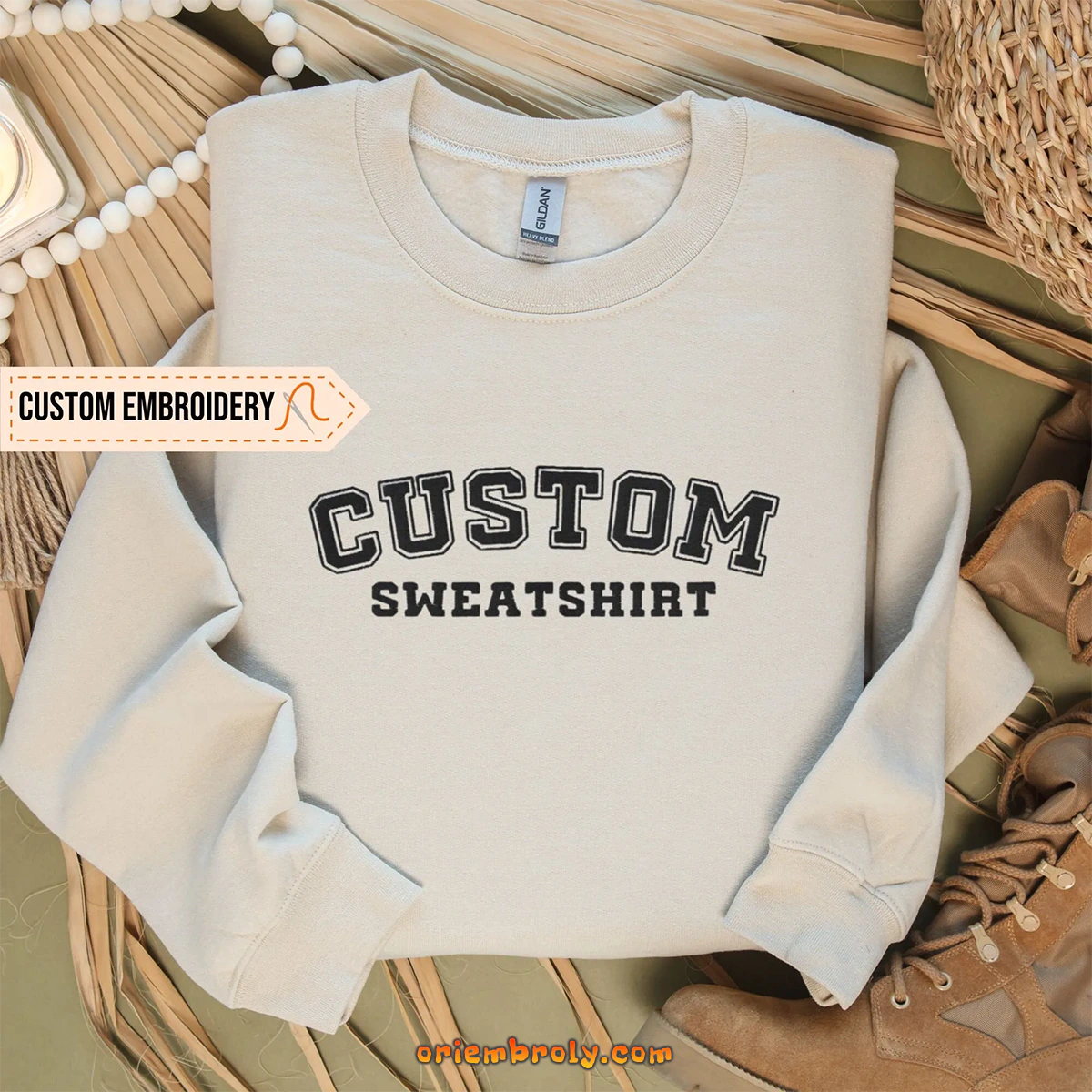 Custom text embroidered sweatshirt with personalized wording