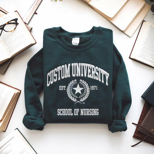Custom University Sweatshirt with Embroidered College Logo, Perfect Grad Gift