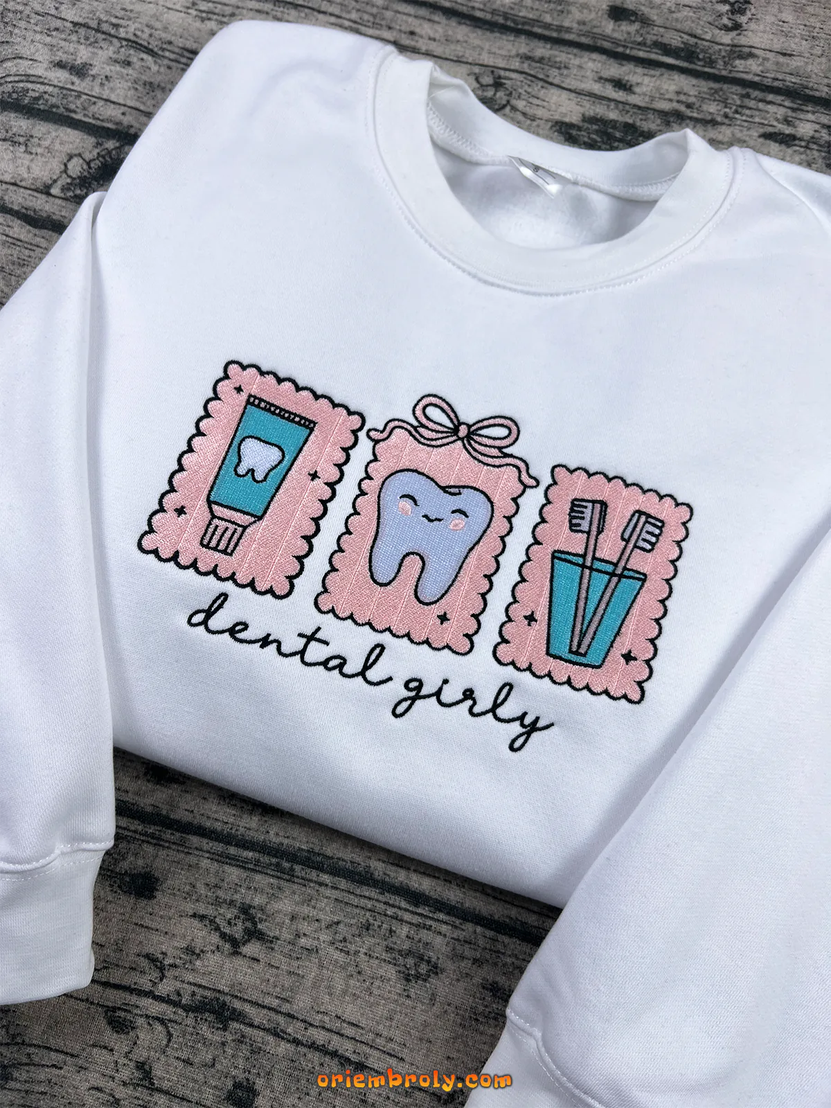 Cute dental icons embroidery with toothbrush and toothpaste