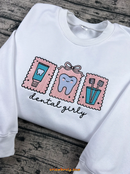 Cute dental icons embroidery with toothbrush and toothpaste
