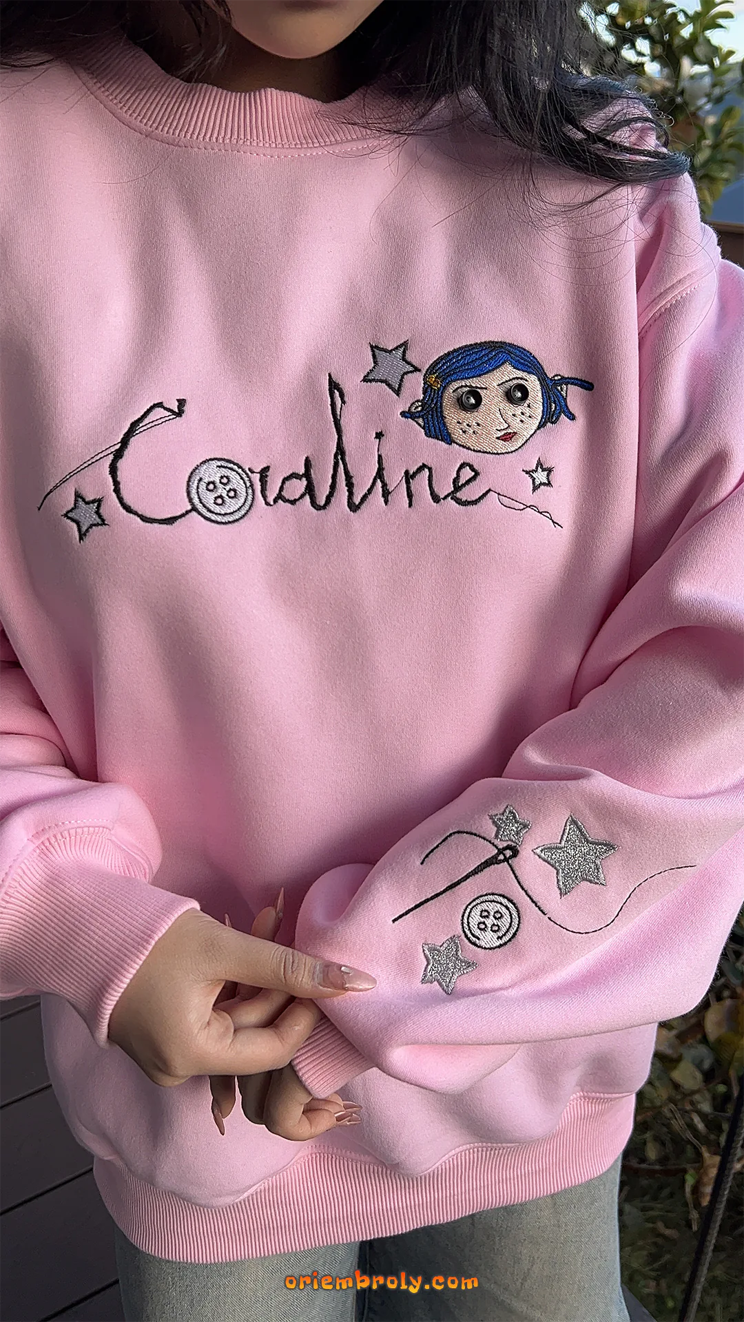 Embroidered scary doll fall sweatshirt