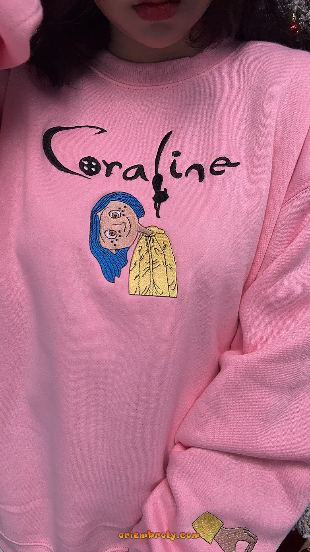 Spooky embroidered shirt with Coraline characters