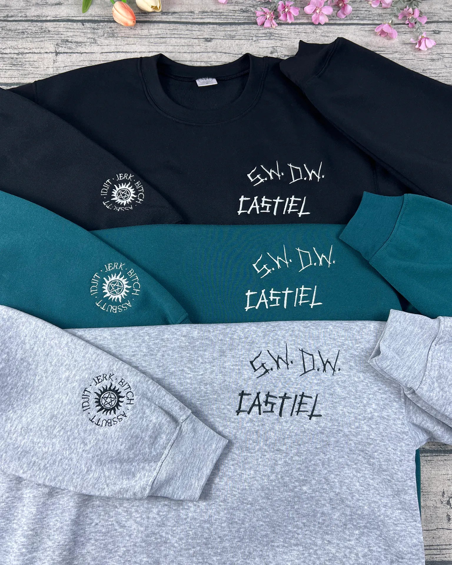 Fangirl hoodie with Supernatural embroidery and anti-possession symbol