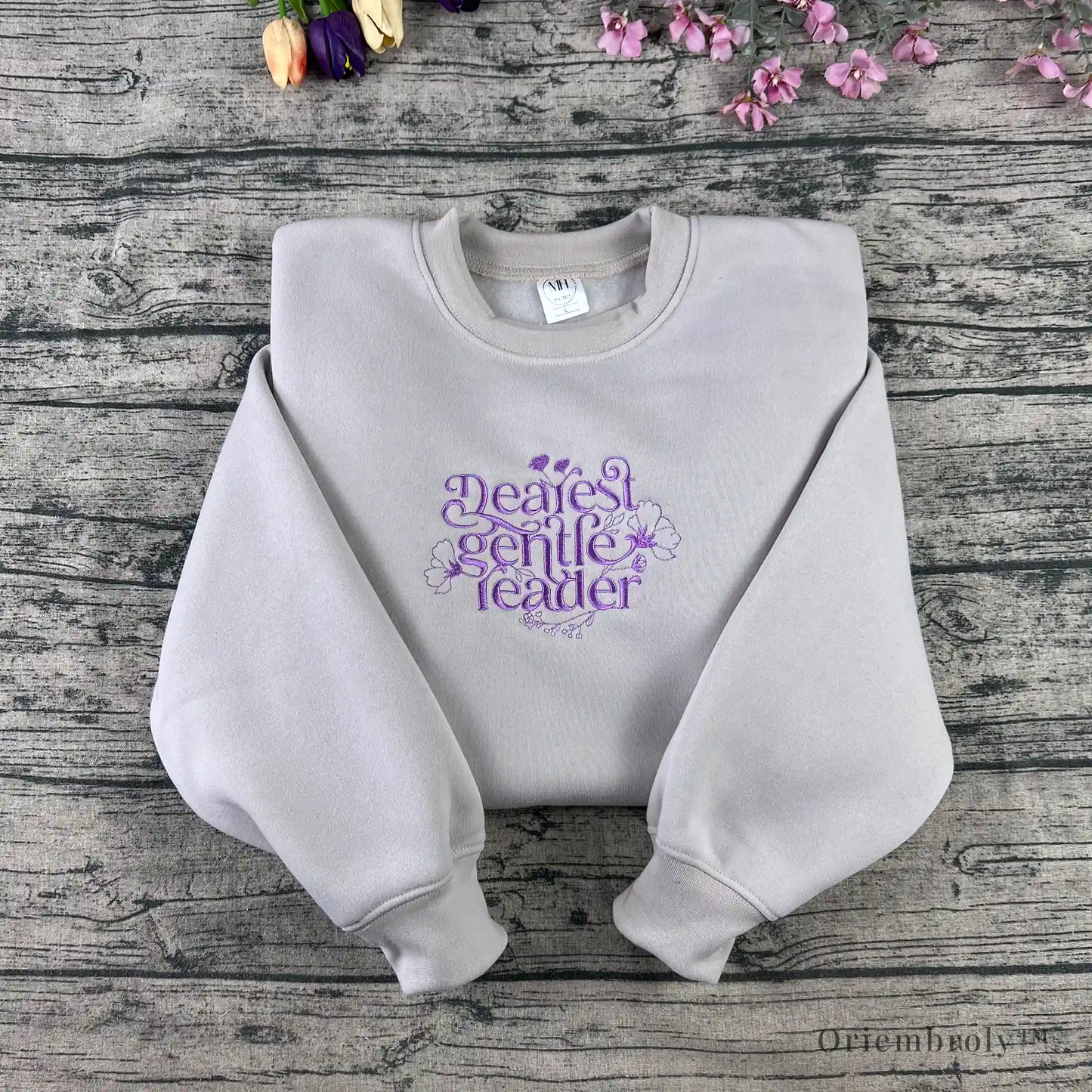 literary quote embroidered sweatshirt worn casually