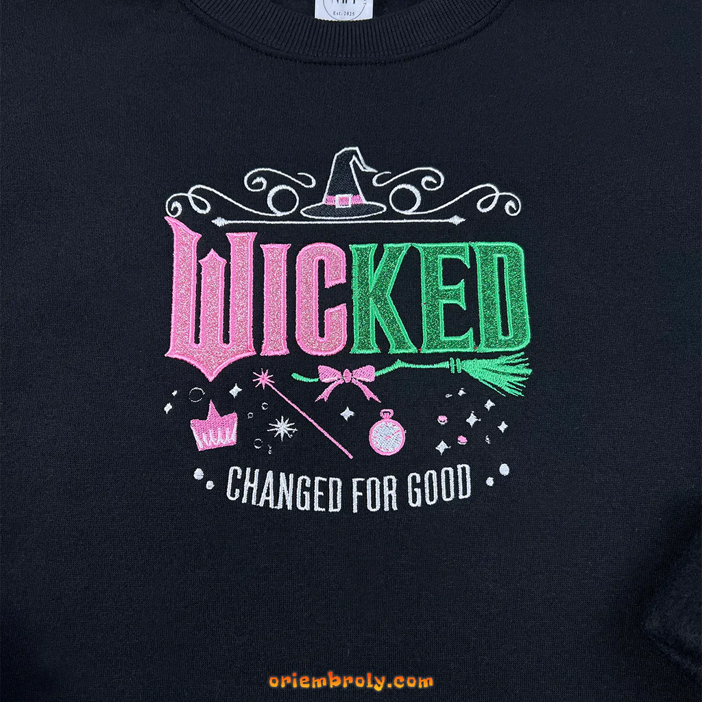 Wicked fan gift hoodie pink and green embroidery