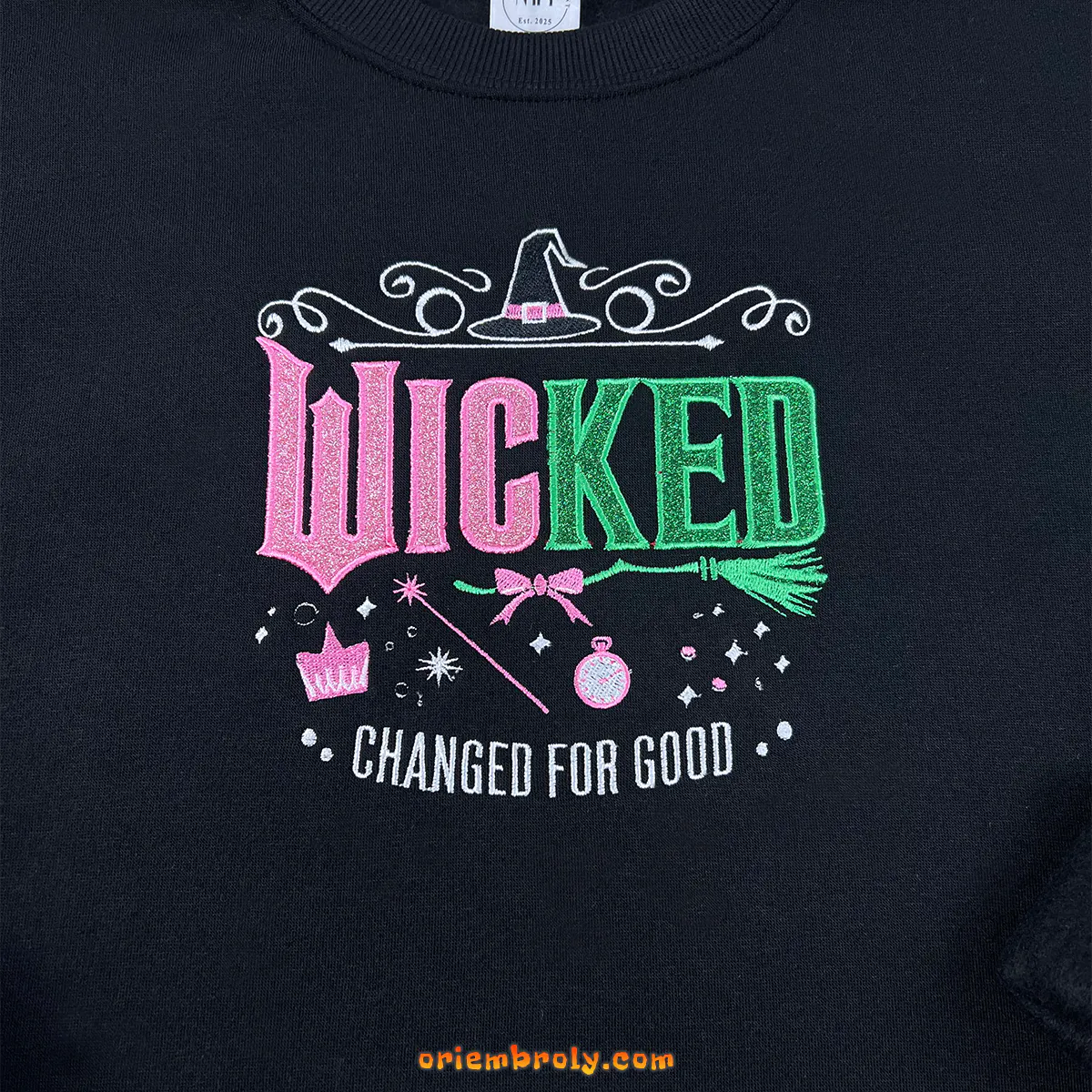 Wicked fan gift hoodie pink and green embroidery