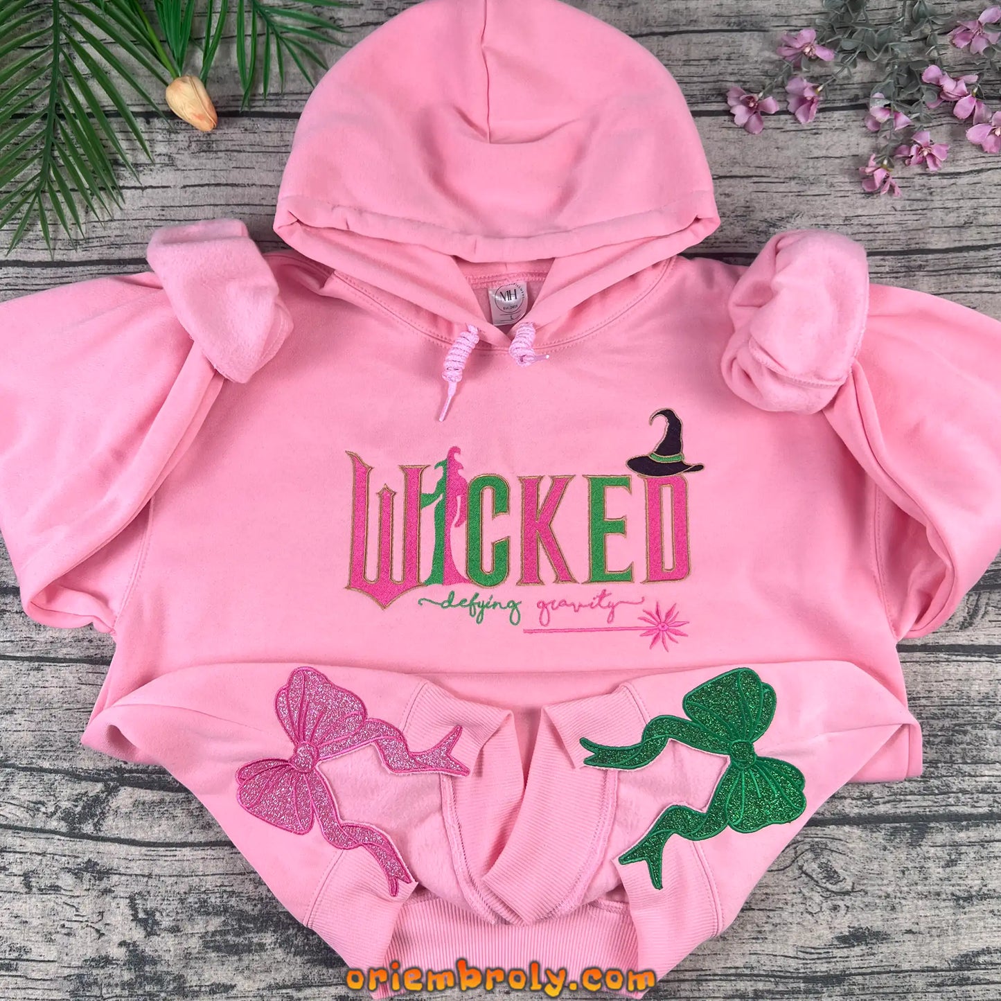Defying Gravity inspired embroidered hoodie front view