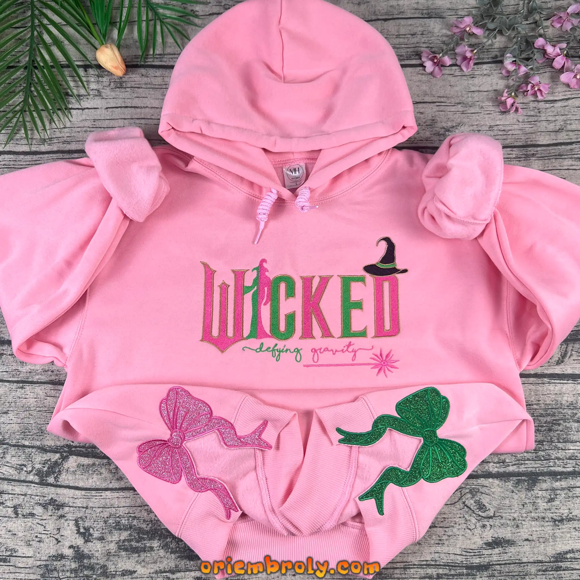 Defying Gravity inspired embroidered hoodie front view