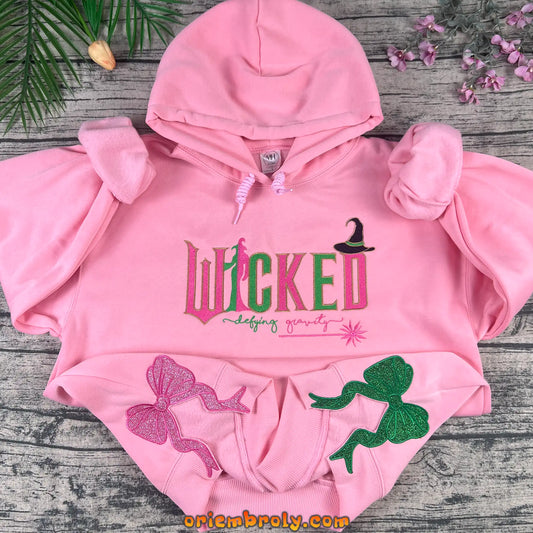 Defying Gravity inspired embroidered hoodie front view