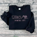 Dental Life embroidered crewneck sweatshirt with cute tooth design for dental professionals