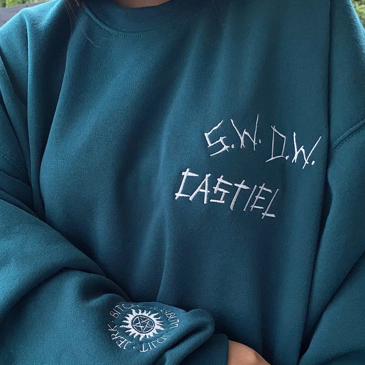 Supernatural Embroidered Sweatshirt – Dean, Sam, Castiel, Baby Car & Antipossession Symbol Hoodie – Fangirl Cosplay Jumper