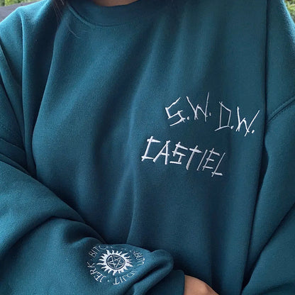 Supernatural Embroidered Sweatshirt – Dean, Sam, Castiel, Baby Car & Antipossession Symbol Hoodie – Fangirl Cosplay Jumper