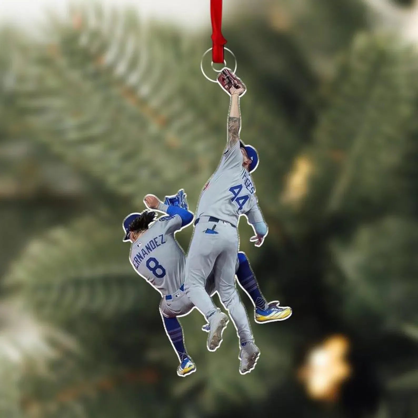 Kiké Hernández #8 and Andy Pages #44 baseball play ornament
