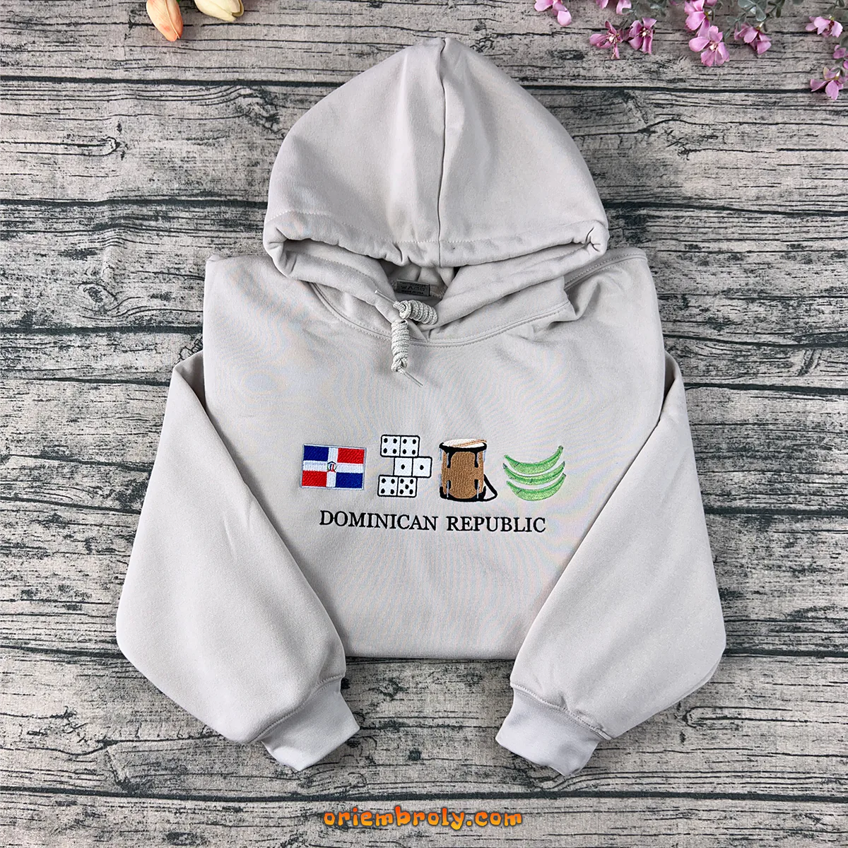 Dominican Republic heritage hoodie with embroidered icons