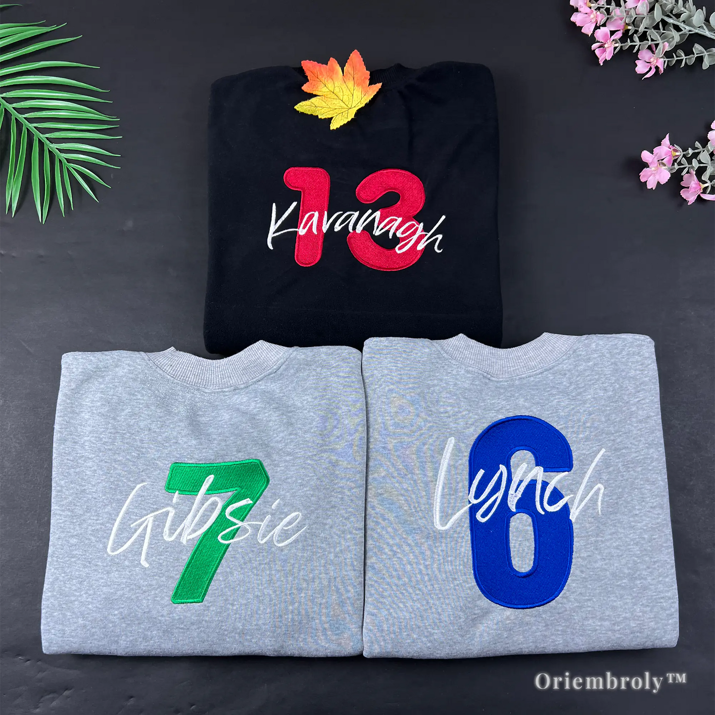 double sided embroidered collegiate crewneck sweatshirt design