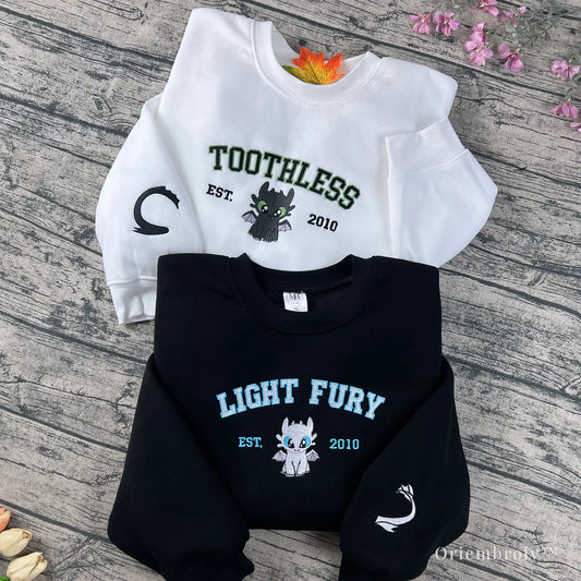 Cute Dragon Couple Embroidered Sweatshirt – Fantasy Love Crewneck Gift