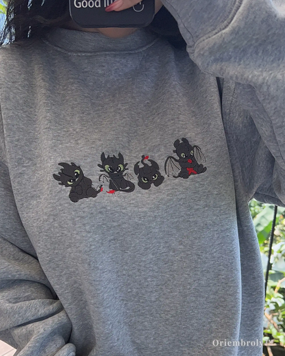 fantasy dragon embroidered sweatshirt worn casually